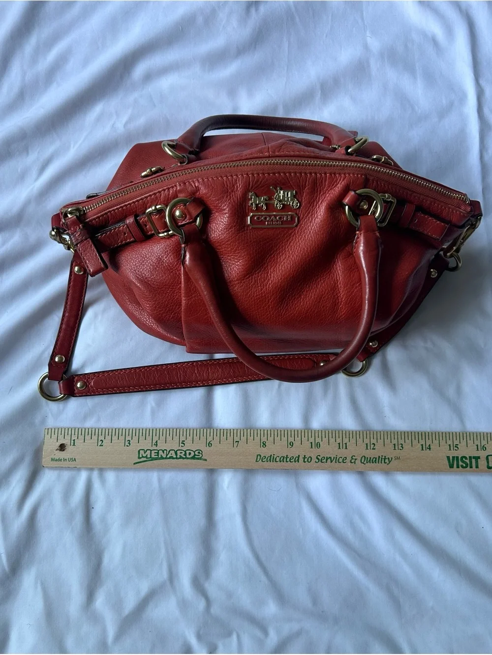 Coach Red Pebbled Leather Satchel with Gold Hardware